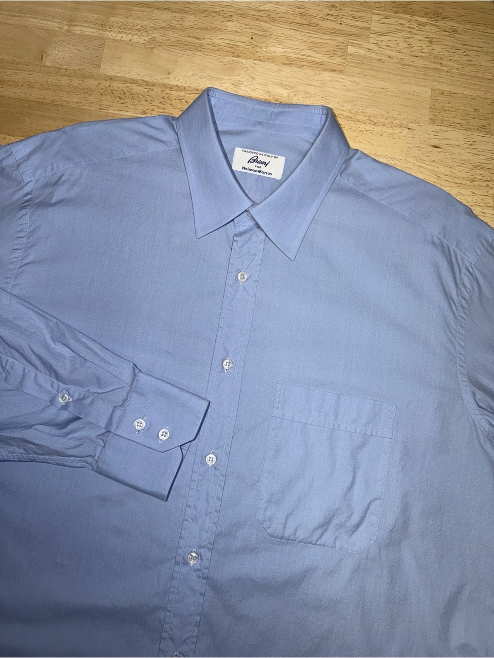 Brioni for Neiman Marcus Mens XL Light Blue Cotton Dress Shirt Made In Italy